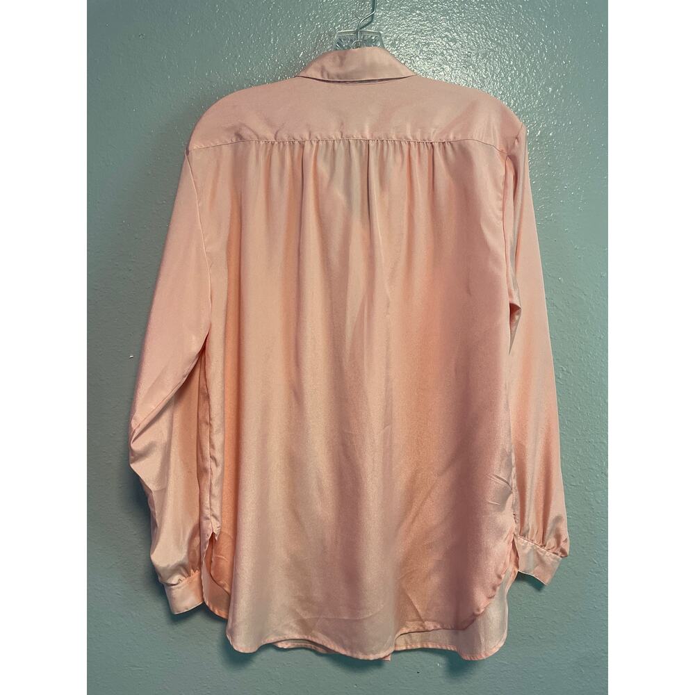 Vintage Pale Pink Silky Button Down Blouse Size 14 - Picture 6 of 8